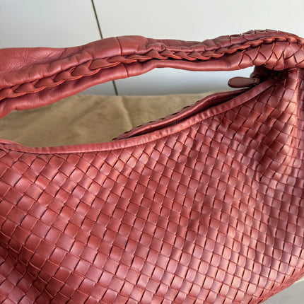 Sold Bottega Veneta Veneta Hobo Medium Brick Red Intrecciato Leather Bag 47cm