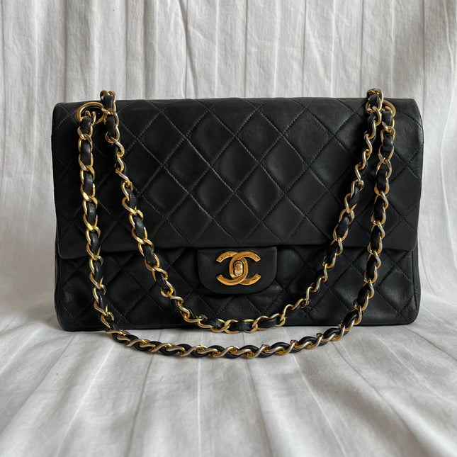 Chanel Classic Flap Vintage Black Lambskin Leather with 24k Gold Hardware-Luxbags
