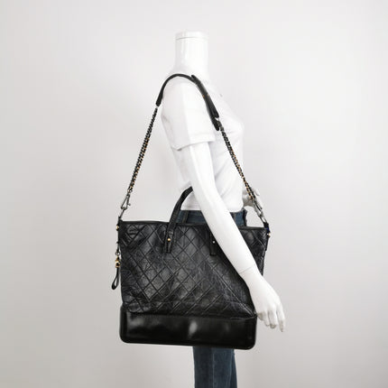 Chanel Gabrielle Large Tote Black Crumbled Calfskin Leather Silver Hardware