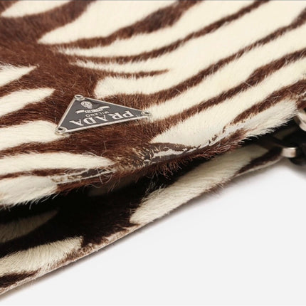 Prada Zebra Print Pony-style Calfskin Leather Brown Shoulder Bag