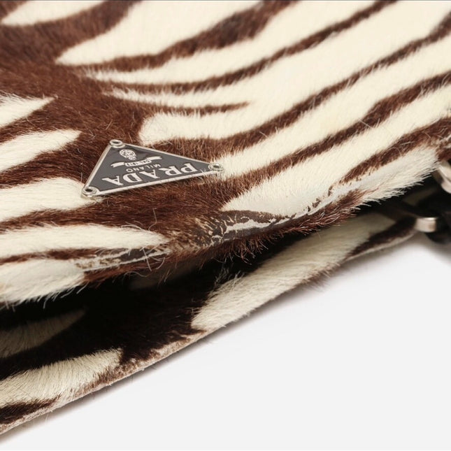 Prada Zebra Print Pony-style Calfskin Leather Brown Shoulder Bag