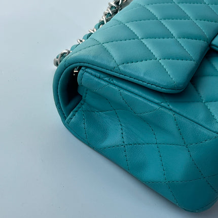 Chanel Classic Flap Mini Turquoise Blue Lambskin Leather Gold Hardware 2014