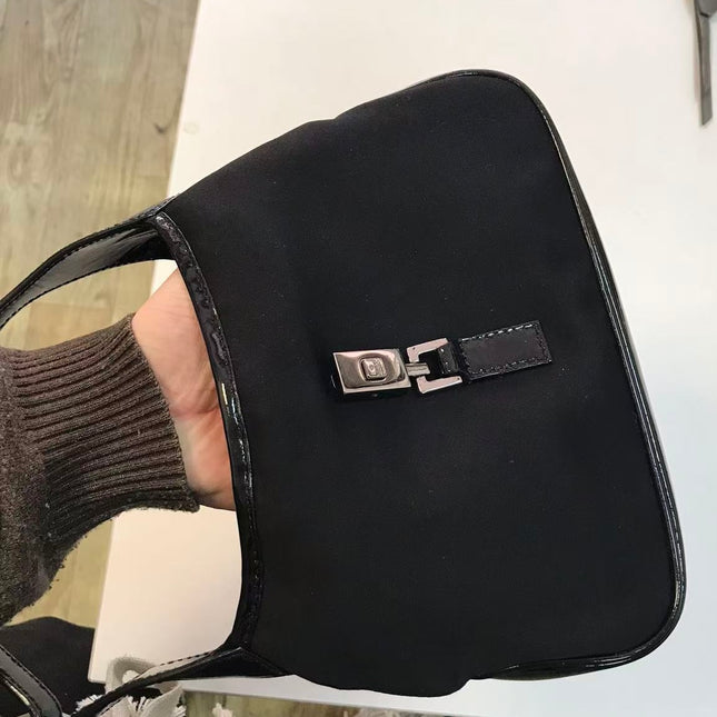 Gucci Jackie Vintage Mini Black Cloth and Patent Leather Handbag