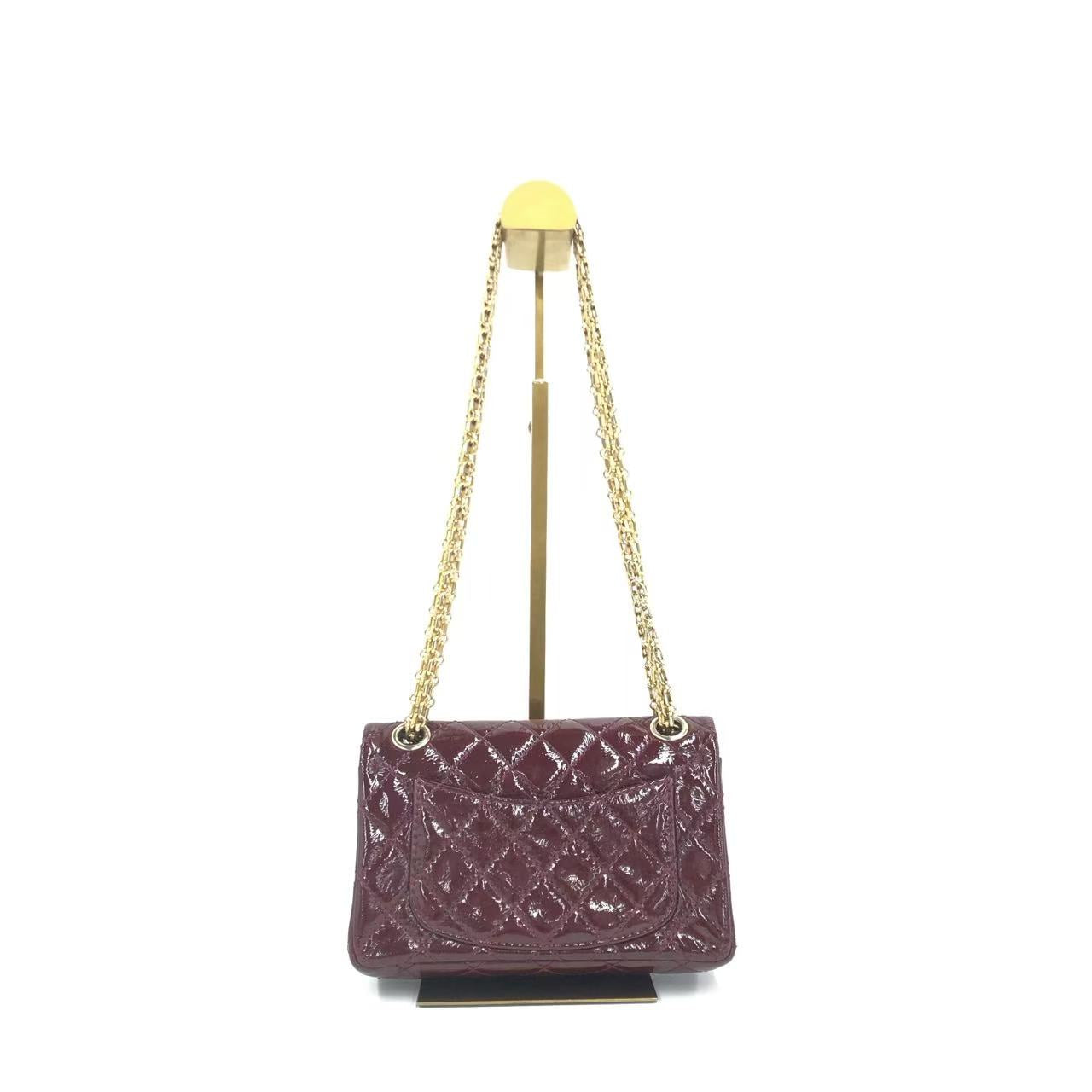 Chanel 2.55 Mini Reissue Quilted Burgundy Patent Leather Double Flap Gold HW