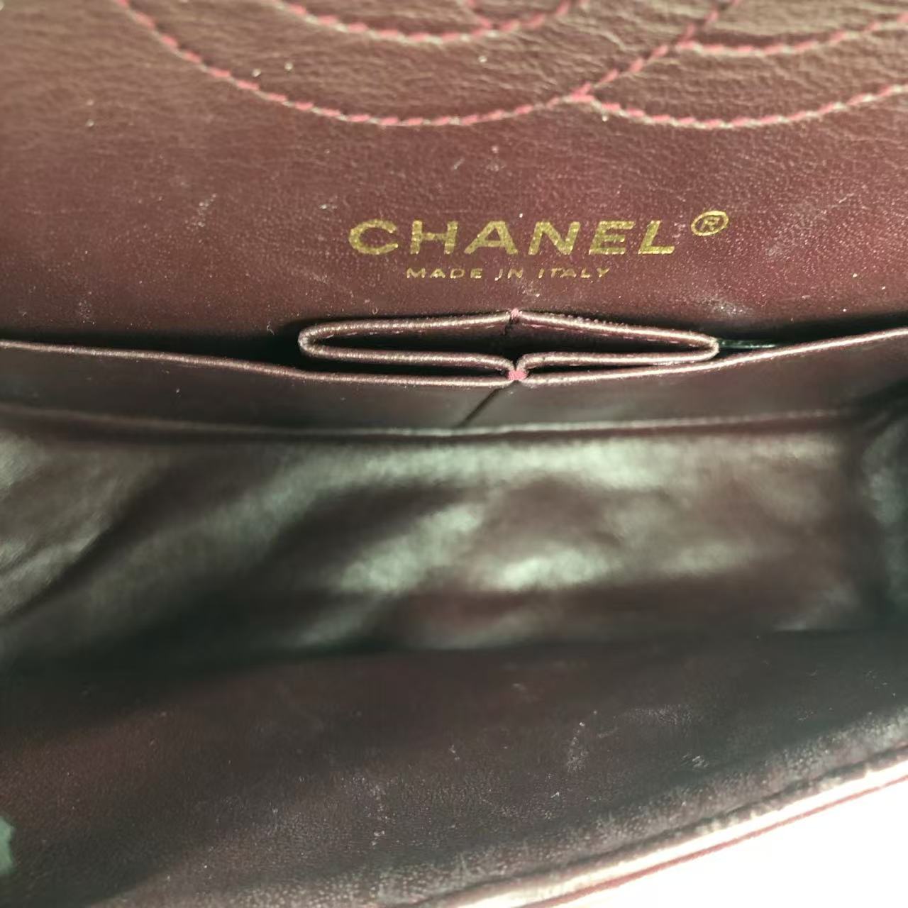 Chanel 2.55 Mini Reissue Quilted Burgundy Patent Leather Double Flap Gold HW