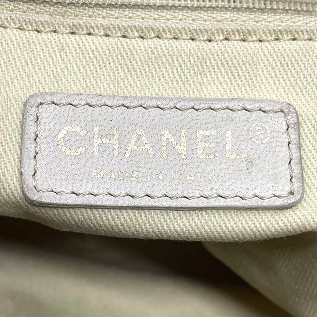 Chanel Deauville Tote Navy Denim Cloth Leather Chain Strap Small 34cm