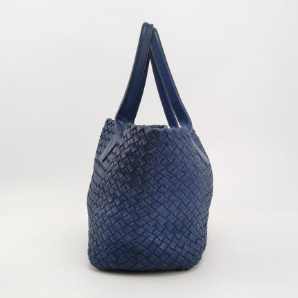Bottega Veneta Cabat Small Intreccio Leather Tote Bag Navy Blue