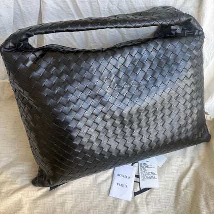 Bottega Veneta Hop Black Intrecciato Leather Maxi Hobo Bag 54cm