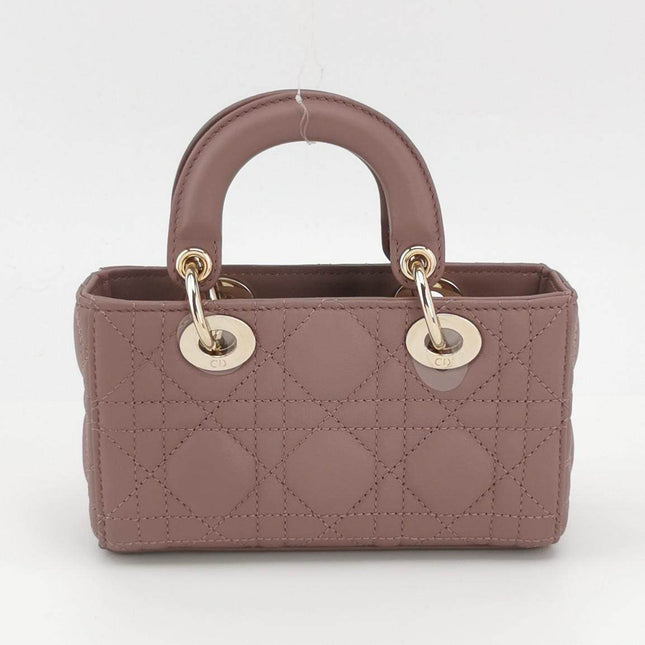 Sold Lady D-Joy Micro Handbag Dark Nude Beige Lambskin Cannage Leather No Strap