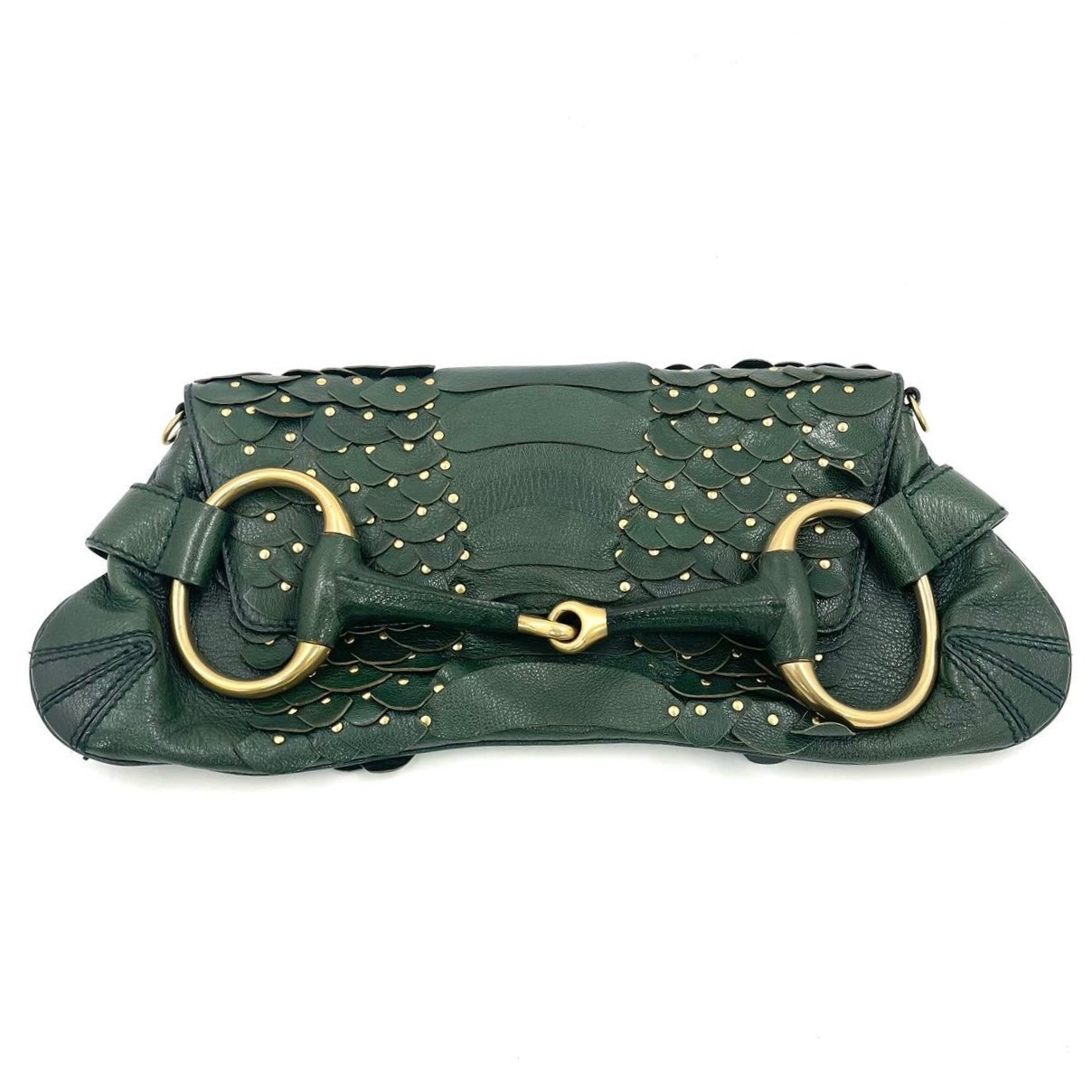 Gucci Horsebit 1955 Chain Green Leather and Gold Studs-Luxbags