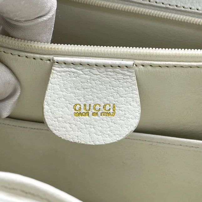 Gucci Bamboo 1947 Medium Vintage White Grained Leather With Strap