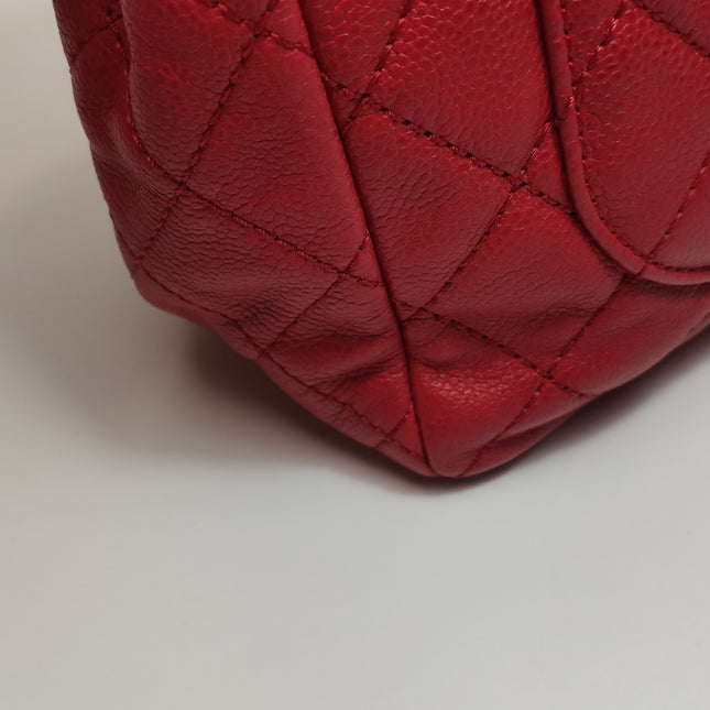 Chanel Classic Flap Maxi Red Caviar Leather Silver-tone Hardware Giant CC Logo