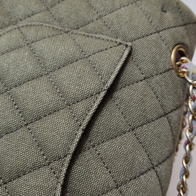 Chanel Classic Flap Green Quilted Canvas Coco Cuba Charms 2017