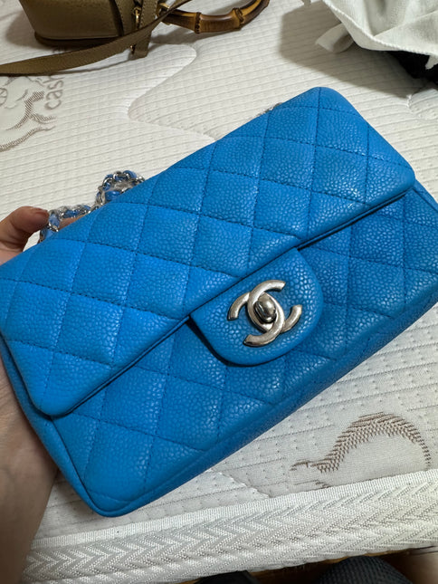 Chanel Classic Flap Rectangular Mini Blue Caviar Leather