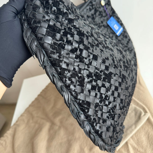 Sold Bottega Veneta Veneta Hobo Medium Leather and Velvet Black 47cm