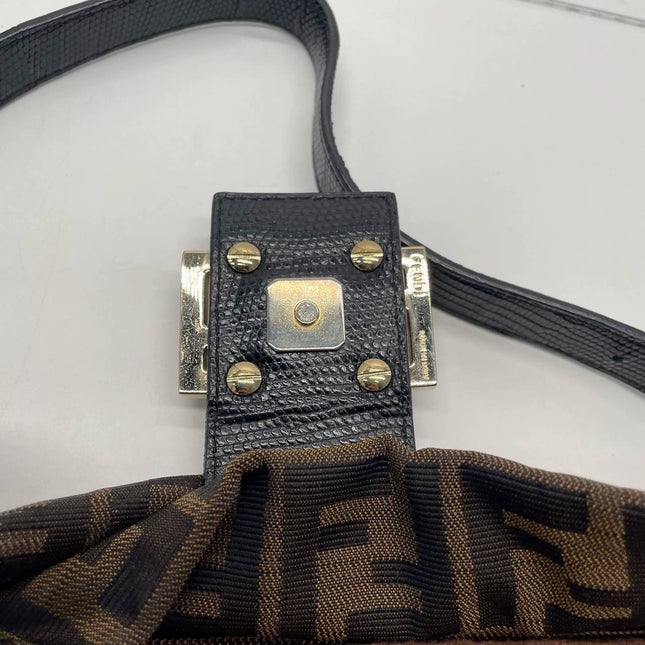 Sold Fendi Baguette Classic Zucca Print Fendi Monogram Glossy Embroidery Lizzard Skin Strap