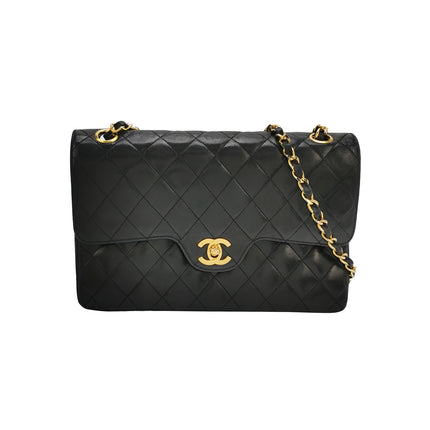 Chanel Classic Flap Vintage Medium Black Lambskin Leather 24k Gold Hardware 1986-1988-Luxbags