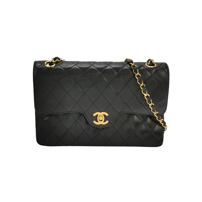 Chanel Classic Flap Vintage Medium Black Lambskin Leather 24k Gold Hardware 1986-1988-Luxbags