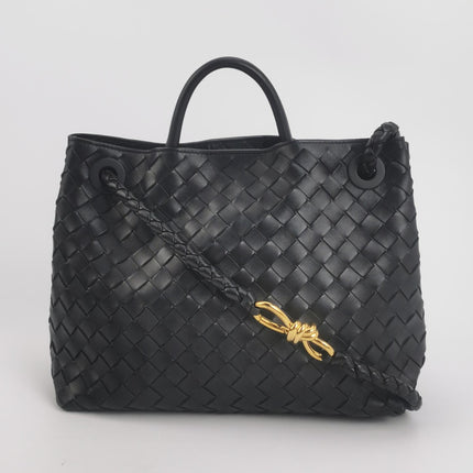 Bottega Veneta Andiamo Medium Black Intrecciato Leather Handbag