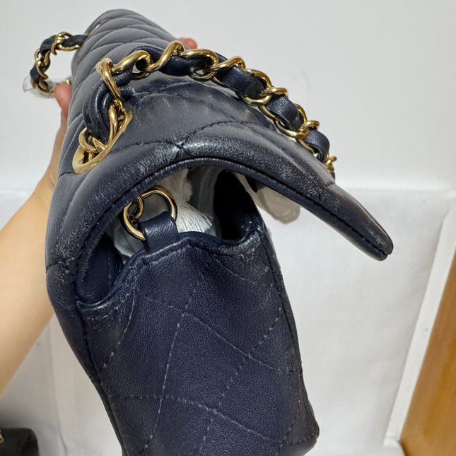 Chanel Classic Flap Rectangular Mini 2015 Navy Lambskin Gold Hardware