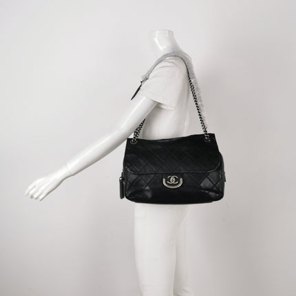 Chanel 2013 Paris-Edinburgh Large Black Flap Calfskin Leather Shoulder Bag