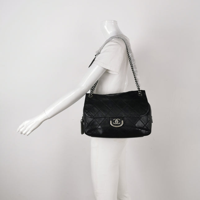 Chanel 2013 Paris-Edinburgh Large Black Flap Calfskin Leather Shoulder Bag