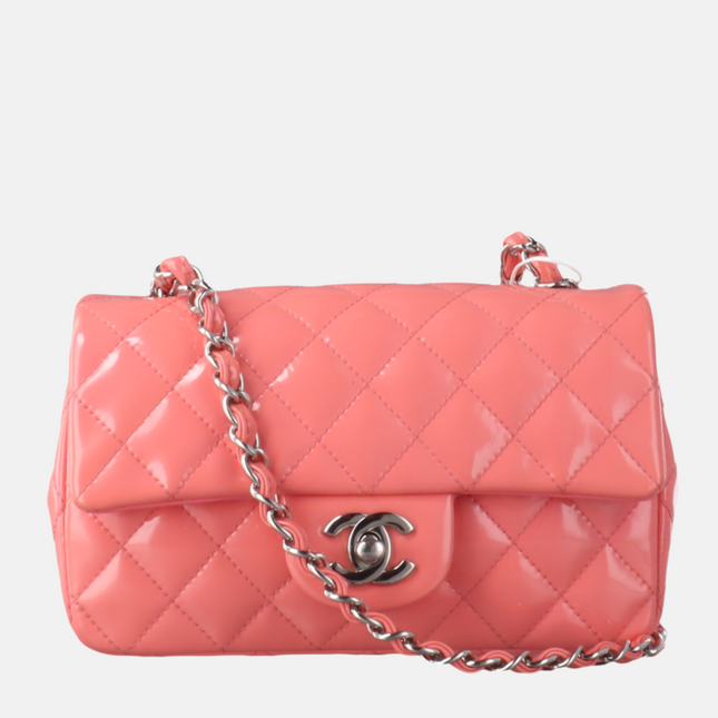 Chanel Classic Flap Mini Pink Patent Leather Silver Hardware, 2015-2016-Luxbags