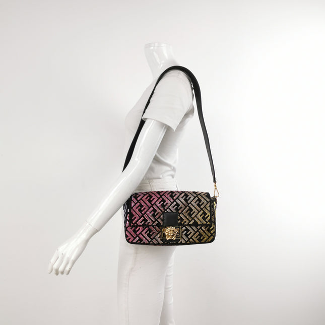 Fendi x Versace Baguette Black Suede With Multi-color Crystal Embellishment