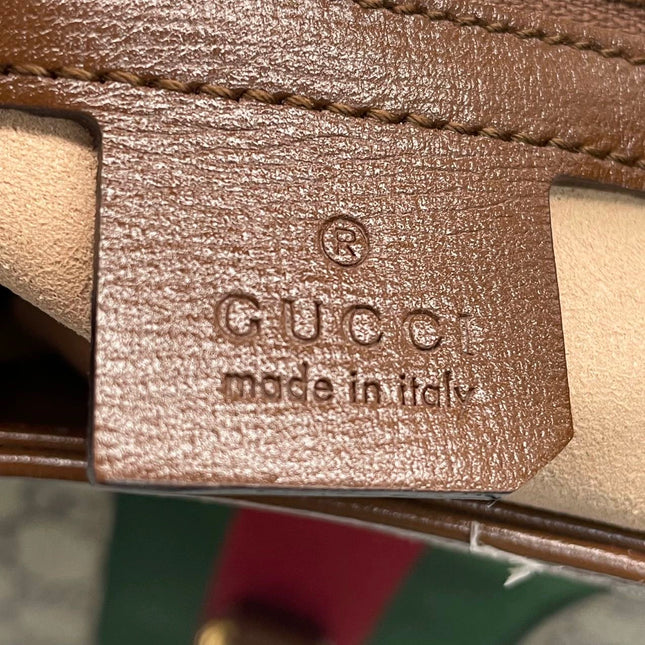 Gucci Jackie 1961 Large Brown Leather and Monogram Web with Long Strap