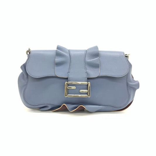 Fendi Baguette Calfskin Waves Baguette Blue Crossbody Bag-Luxbags