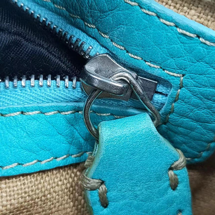 Sold Fendi Mamma Baguette Raffia Straw with Blue Leather