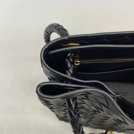 Bottega Veneta Andiamo Medium Black Intrecciato Leather Handbag