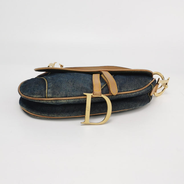 Dior Saddle Vintage Navy Denim with Silk Lining and Leather Trim
