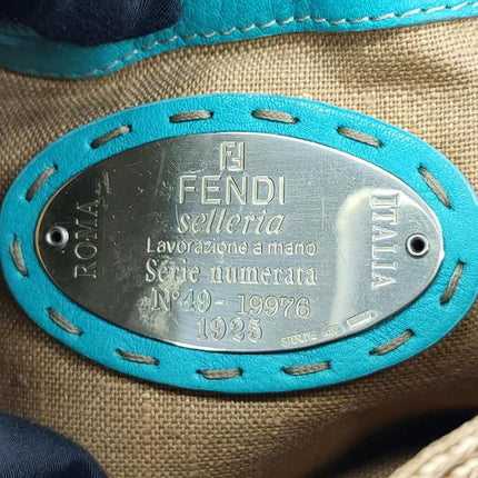 Sold Fendi Mamma Baguette Raffia Straw with Blue Leather