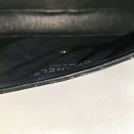 Chanel Baguette Flap Shoulder Bag Black Patent Leather Silver Double Chain