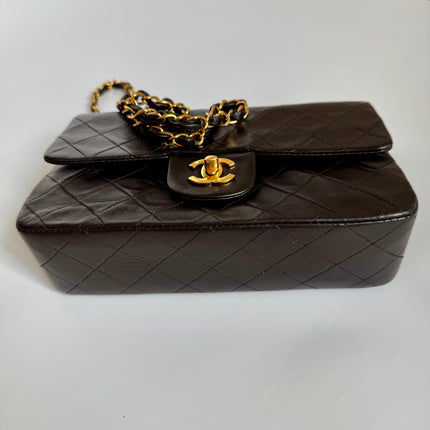 Chanel Classic Flap Small Dark Chocolate Brown Lambskin Leather with 24k Gold Hardware, 1994-1996