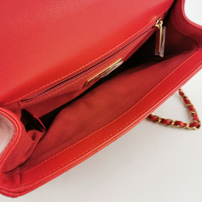 Chanel Chain Infinity Top Handle Caviar Leather Flap Satchel Red