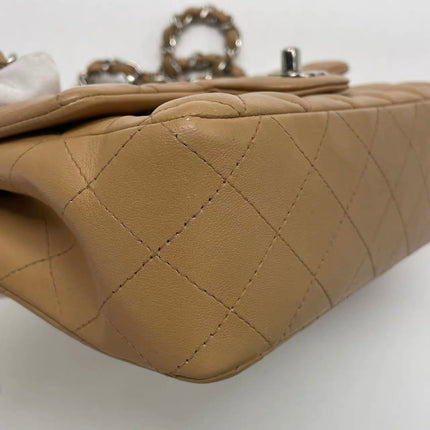 Chanel Classic Flap Rectangulaire Mini Cuir d'Agneau Beige Métal Argenté 2018