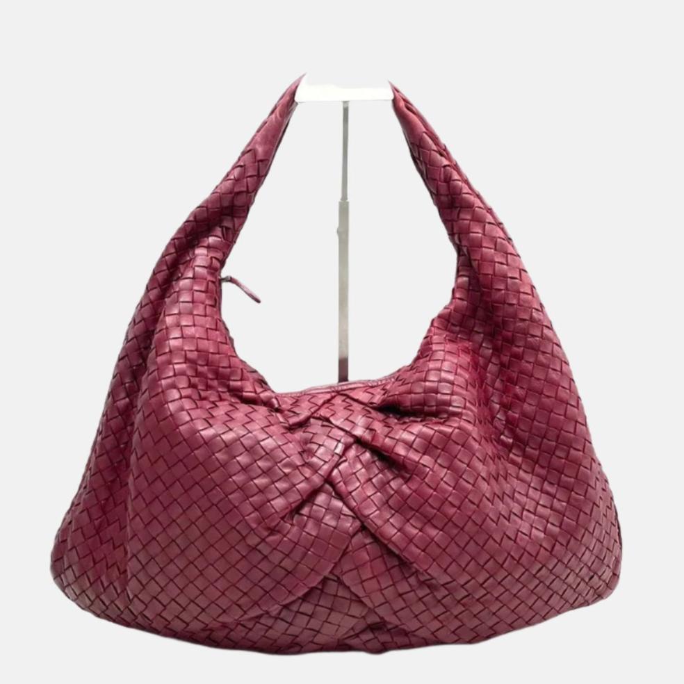 Bottega Veneta Veneta Hobo Medium Burgundy 45cm Lambskin Leather-Luxbags