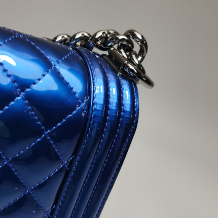 Chanel Le Boy Small Electric Royal Blue Patent Leather Bag