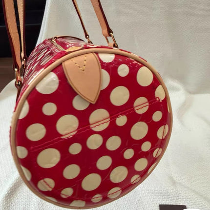 Louis Vuitton x Kusama Papillon 28 Red Polka Dots Patent Leather Handbag