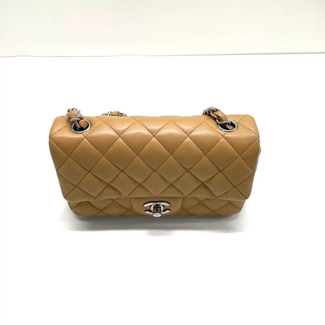Chanel Classic Flap Rectangular Mini Beige Lambskin Silver Hardware