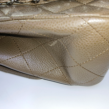 Chanel Classic Flap Jumbo 2012 Coffee Brown Caviar Leather Double Flap Silver Hardware