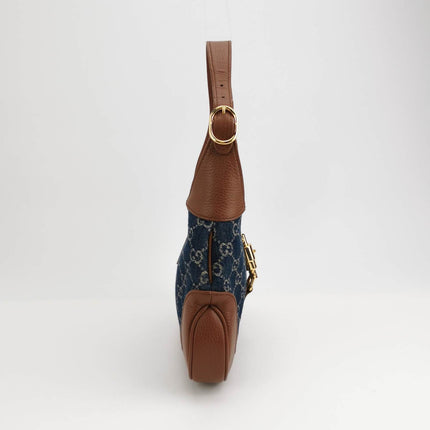 Sold Gucci Jackie 1961 Small Handbag in Blue Monogram Denim and Brown Leather