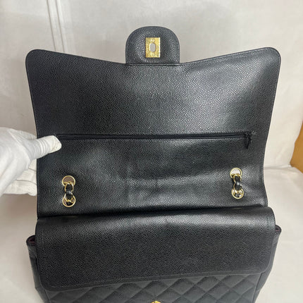 Chanel Classic Flap Maxi 2011 Black Caviar Leather Double Flap with Gold Hardware