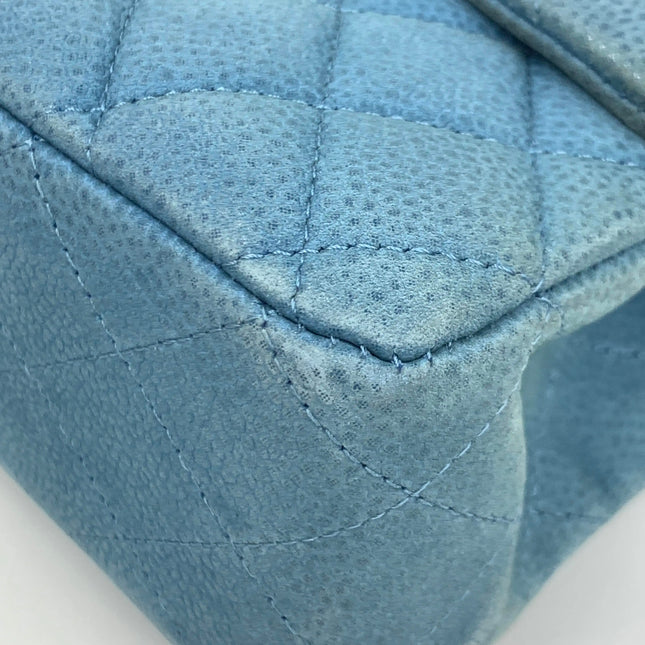 Chanel Timeless Classic Flap Medium Light Blue Caviar Leather Silver Hardware