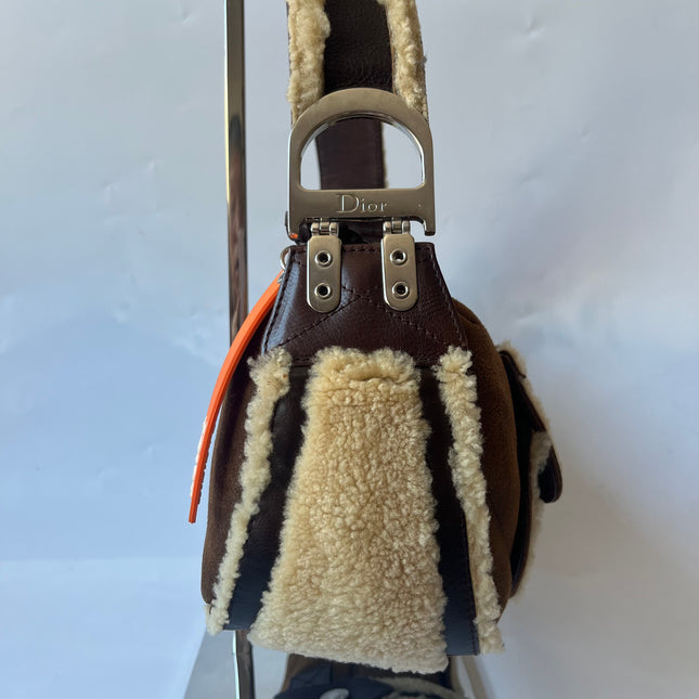 Dior Flight Medium Shoulder Bag Tan Brown Shearling