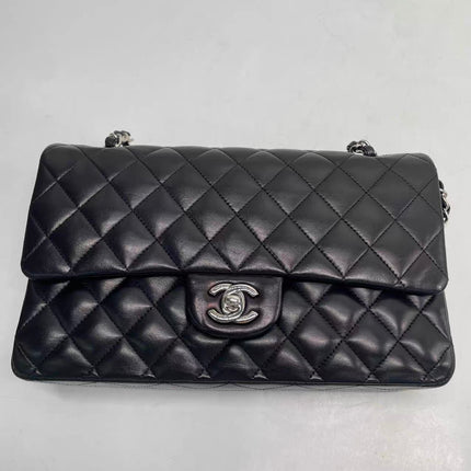 Chanel Timeless Classic Flap Medium 2009 Black Lambskin Leather Silver Hardware