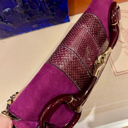 Gucci Horsebit 1955 Chain Vintage Large Purple Suede Shoulder Bag