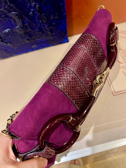 Gucci Horsebit 1955 Chain Vintage Large Purple Suede Shoulder Bag